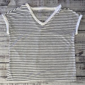 LOFT Black and White Striped V-Neck Top Sz. M